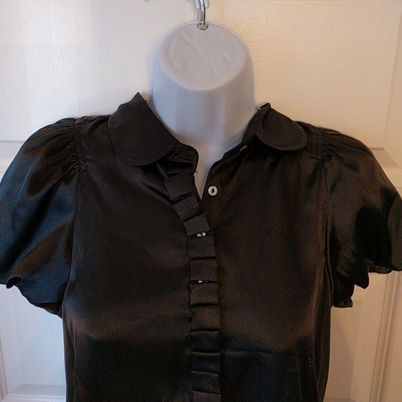 Max Studio Tops - MAX STUDIO puff sleeve satin blouse button black S